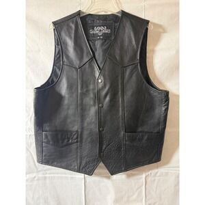 Leather Gallery Mens Black Genuine Leather Vest Size 44 Motorcycle‎ Biker